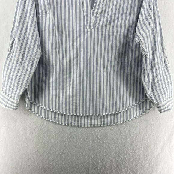 H & M L.O.G.G. Shirt Women's Sz S Gray White Striped Popover V Neck Long Sleeves - Picture 6 of 11